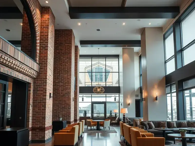 Hotel lobby renovation with brick accents