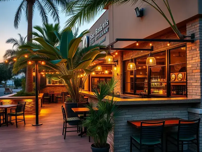 Commercial restaurant outdoor patio with brickwork in Kauai