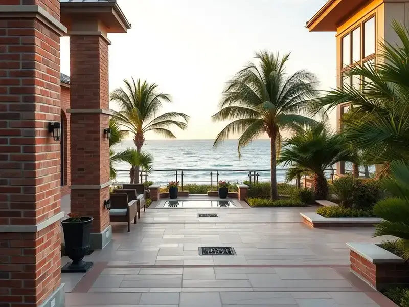 Oceanfront villa with custom brick columns and patio