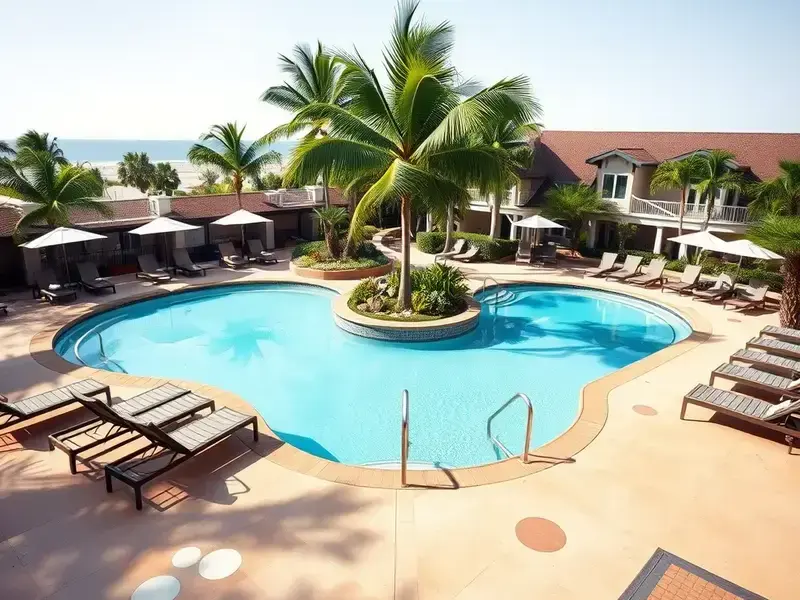 Pool deck with decorative concrete finish