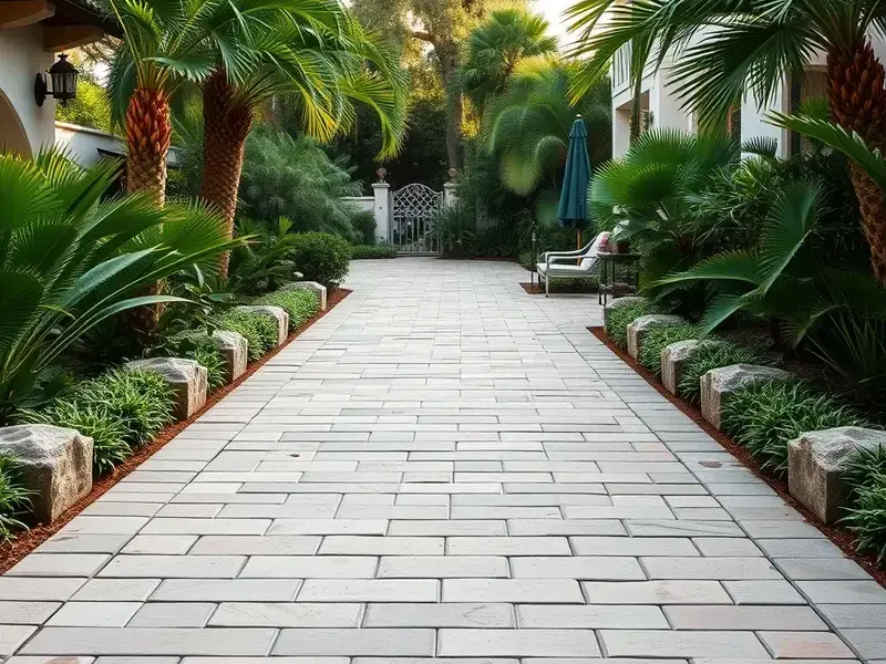 Elegant paver walkway with garden accents