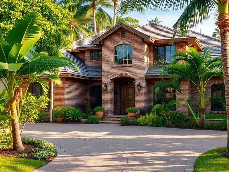 Beautiful residential brick wall and patio in Kauai